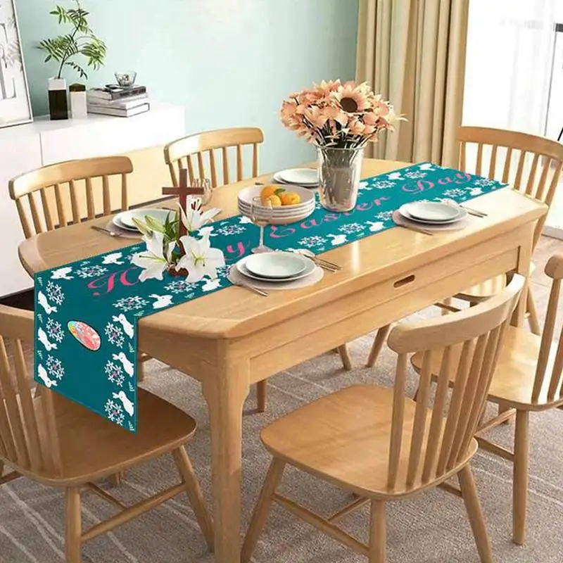 Rabbit Table Runner Rabbit Flowers Tablecloth For Home Table 72x13 Inch Easter Table Runner Flag Placemat Happy Easter Linen