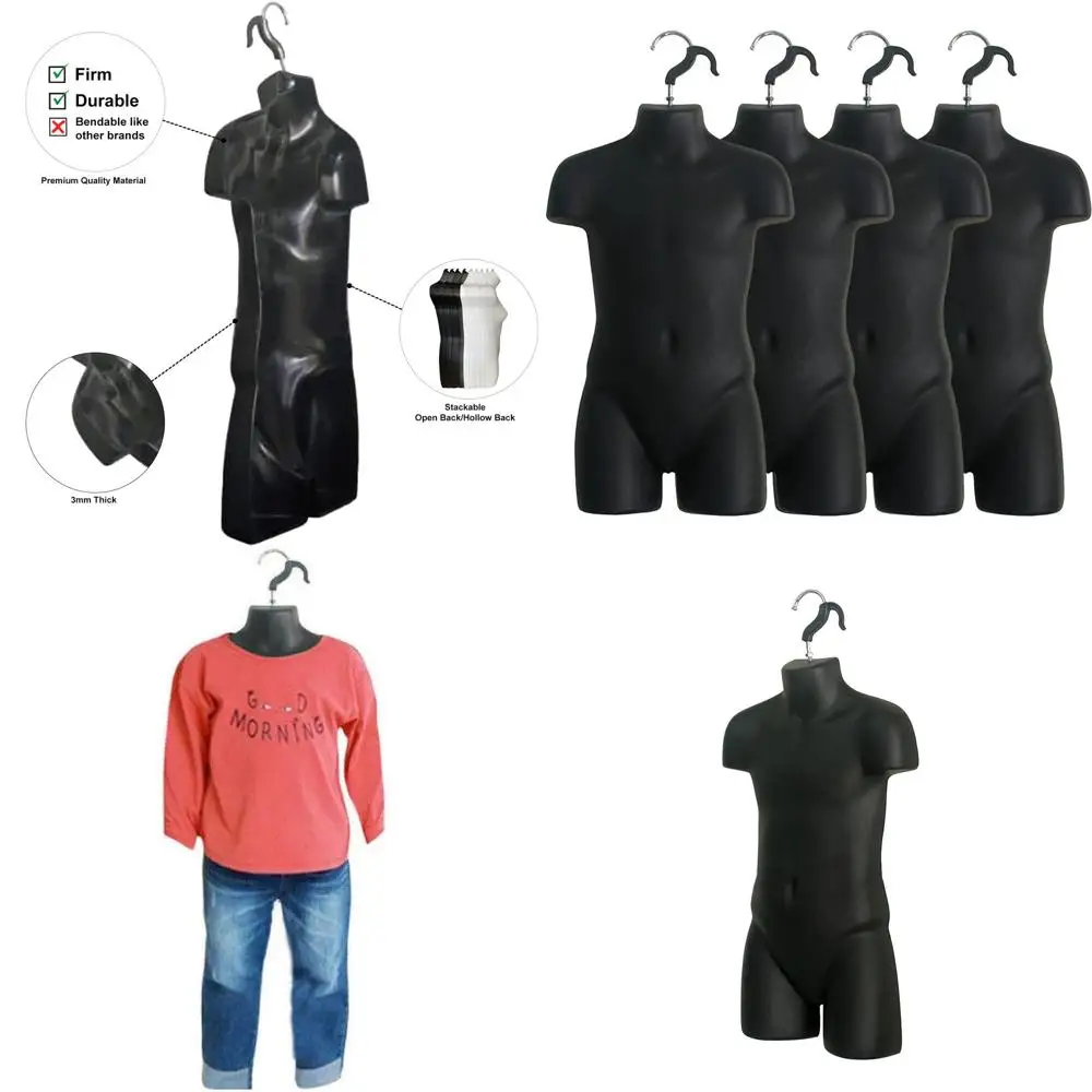 

Stackable Black Children's Hollow Back Display Racks for T-Shirts, Size 5T-7, with Hanging Hooks and Countertop Use