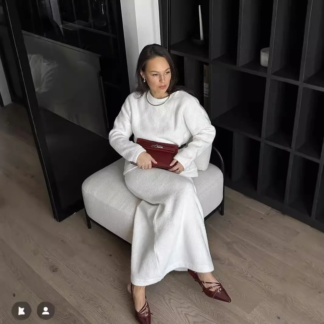 Ele Soft Thi ronde Ne Sweater Fitail Rok Set Winter Faion Damesoutfit Long Sve Classic Sle Pure Color