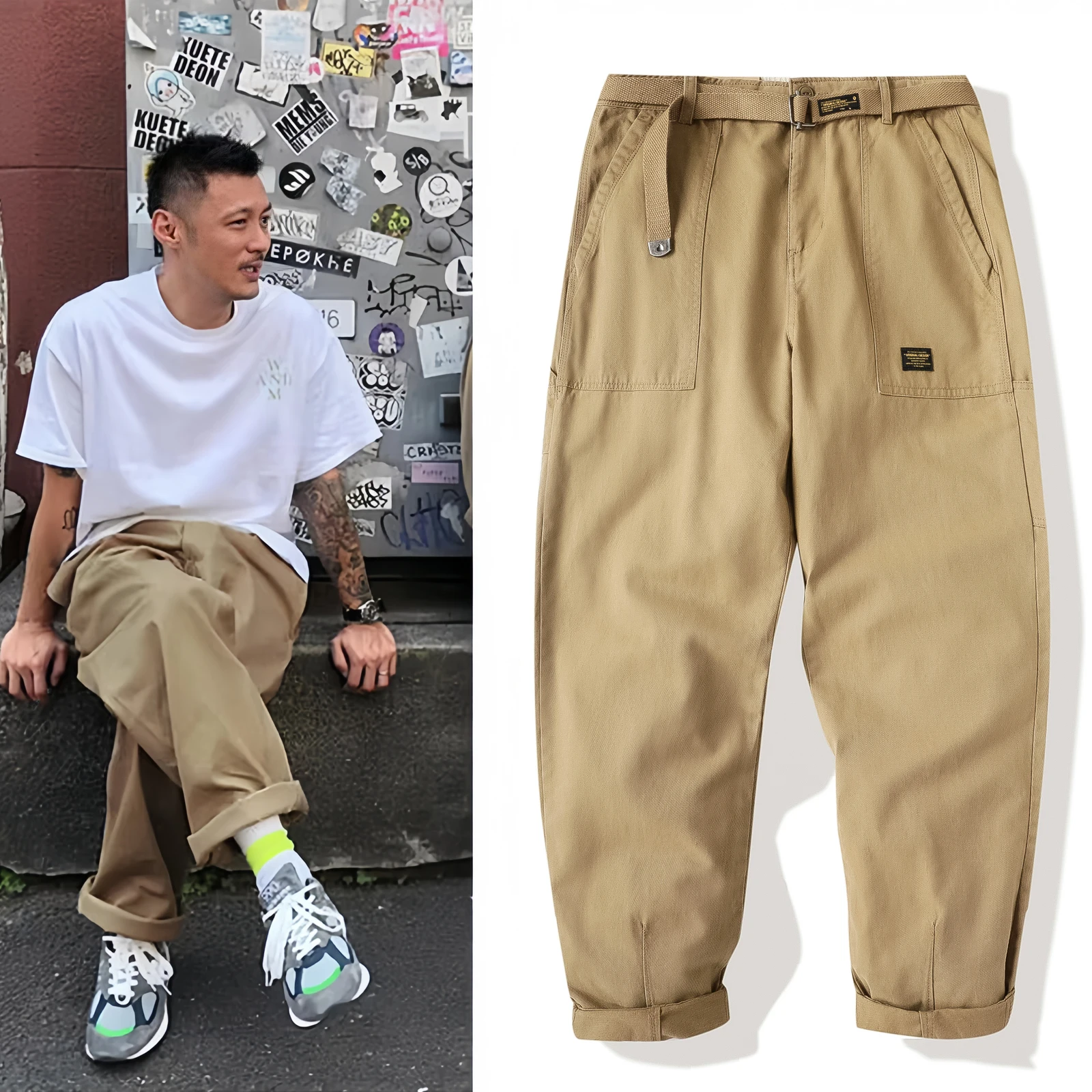 Yu Wenle Amekaji Trendy Versatile Workwear Pants Men American Retro Trousers Fashion Cargo Pants Man Straight Casual Baggy Pants