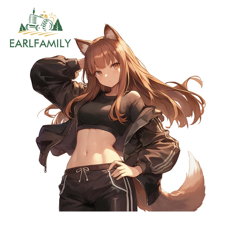 EARLFAMILY Cool Holo Anime Waifu Car Stickers Furry Wolf Helmet Fuel Tank Cap Decals Occlusion Scratch Mini Cooper Accessories