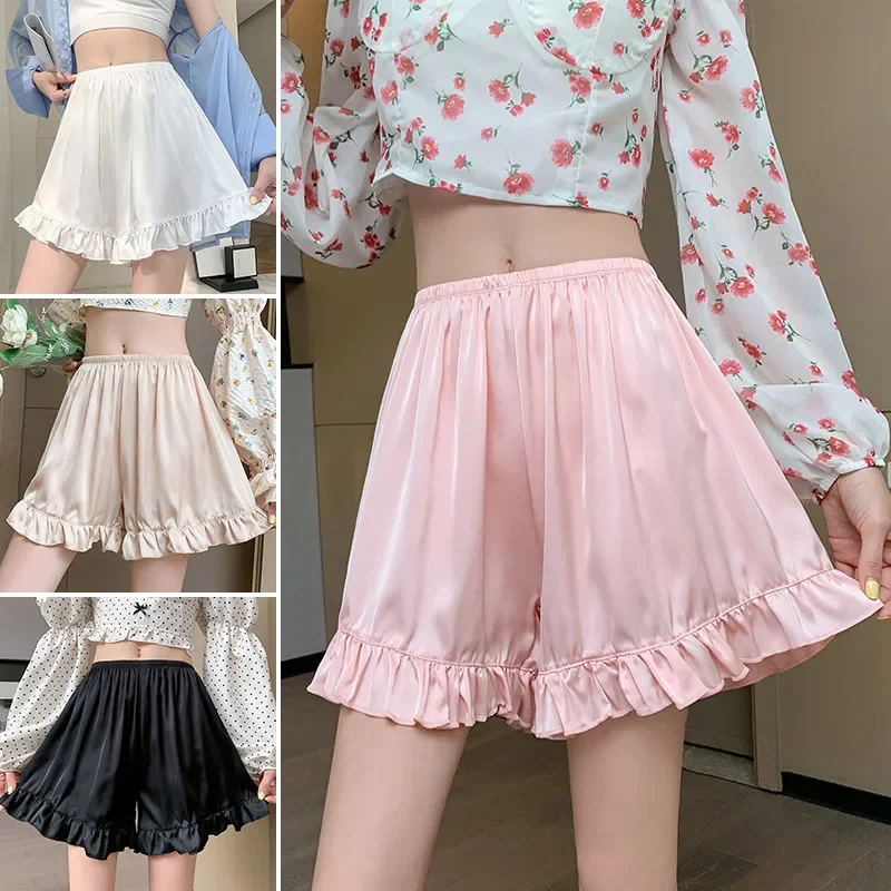 

Girl Loose Summer Shorts Ruffle Safety Pants for Women Panties Under Skirt Safety Short Pants Seamless Underpants Wave Hem Boxer