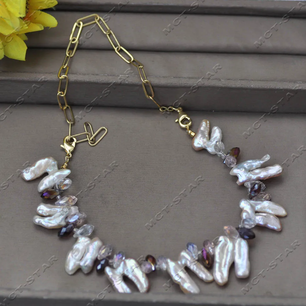 

MTC·STAR Dual-Purpose 20" 24mm Pink Lavender Baroque Pearl Drop Faceted Crystal Necklace Bracelet Custom Jewelry（Z13963 ）