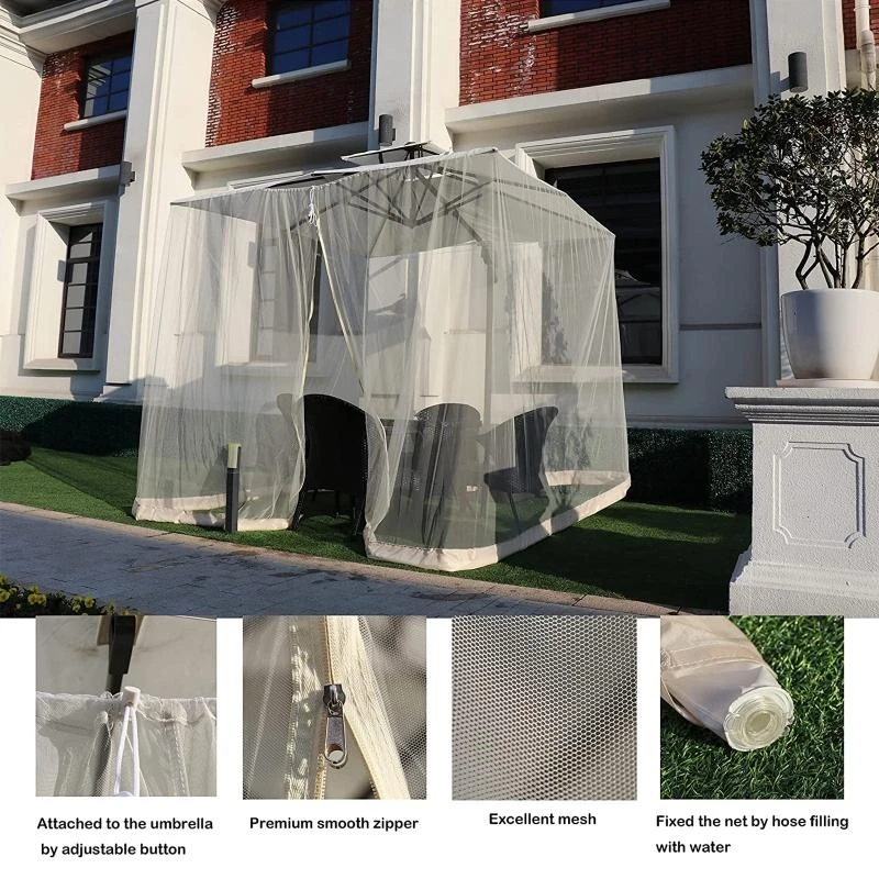 

E06B Netting for Garden Patio Durable Hanging Umbrella Universal Mesh Net Screen with Zipper Windproof Table Screen