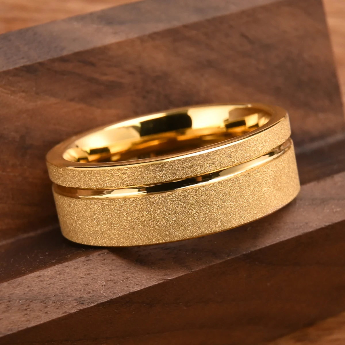 Anillos de matrimonio Luxus-Versprechensringe für Männer Joyas Wolframring vergoldeter Schmuck Herrenschmuck Accessoires Homme – Detail 9