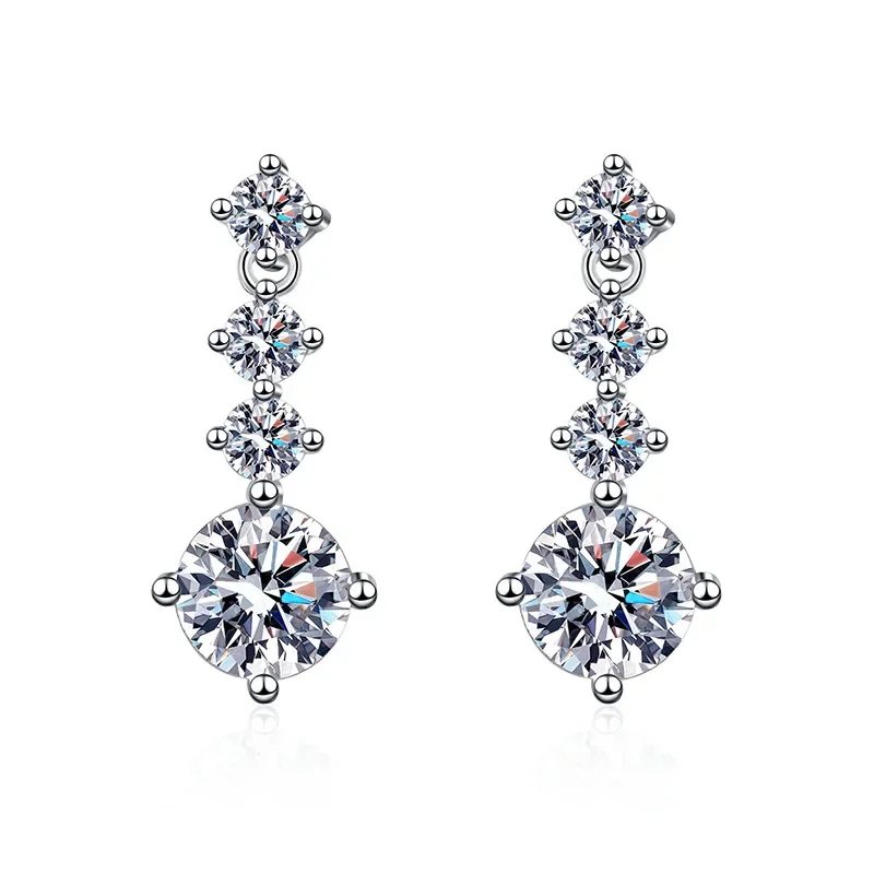 

S925 Pure Silver Ear Studs Women's Mosang Diamond Earrings High end Korean Edition Tassel Four Claw One Carat Earrings