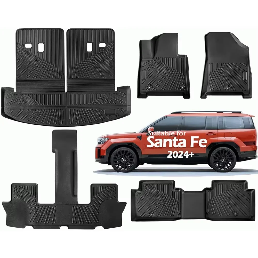 

Floor Mats for 2024 Hyundai Santa Fe 6 & 7 Seats Gas Hybrid Cargo Liners Waterproof Odorless TPE Trunk Mat with Backrest Mat