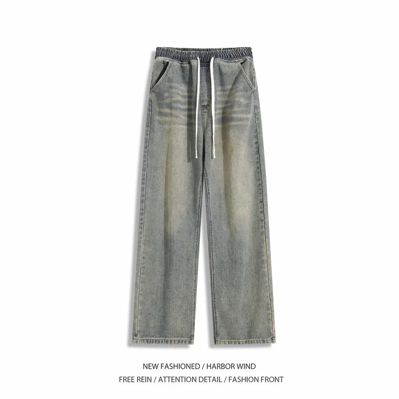 

GIOIOMen's Denim Trousers，2025Four Seasons New Drawstring Waist Loose Straight Jeans for Men，Men's Clothing