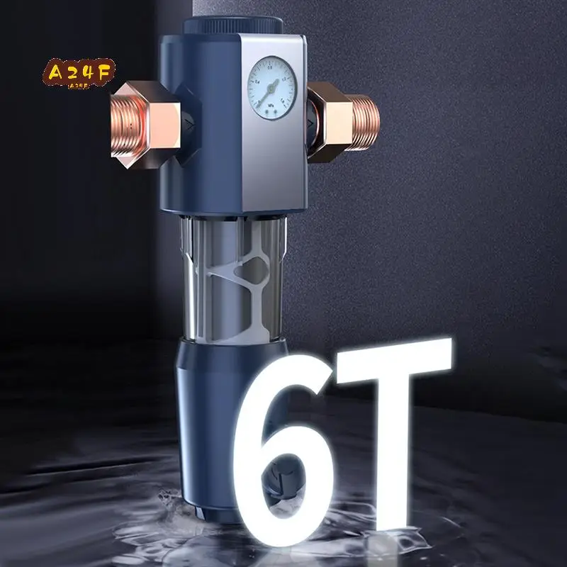 

A24F-Cleaning Pre Filter With Pressure Gauge 360° High-Pressure Backwash Filtration System Reusable Whole House Filter