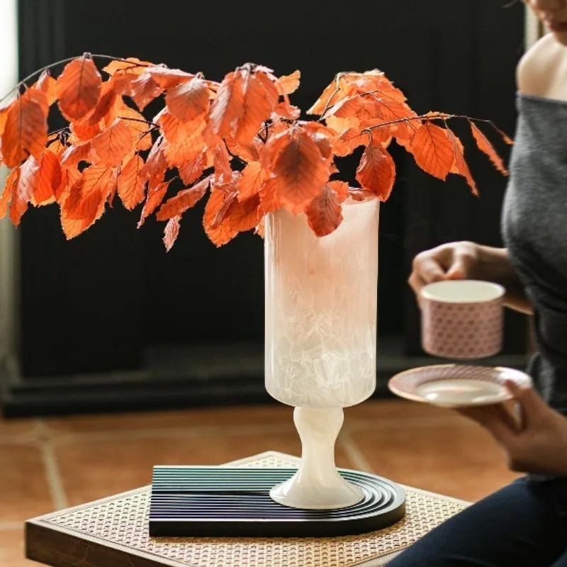 French Vases Marbled White Colored Glaze Tall Goblet Ornament Flower Container Simple Luxury Bedroom Living Room Dectoration