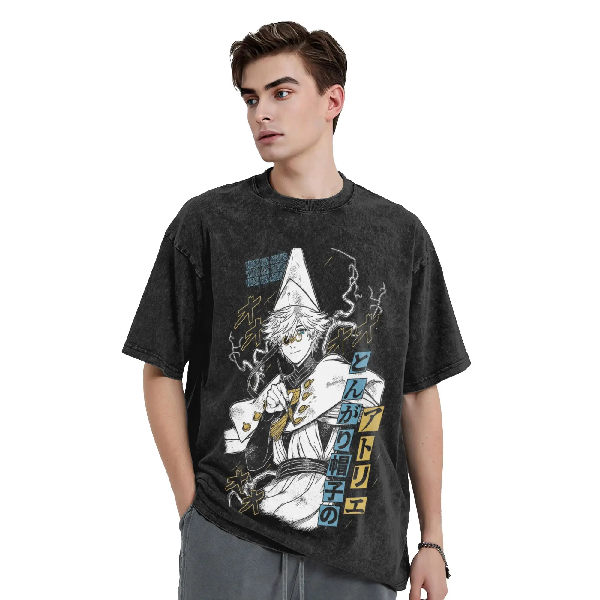 Qifrey Witch Hat Atelier Anime Washed T Shirts Streetwear  Novelty T-Shirt  Tees Tops for Men Women Cotton Harajuku Printed