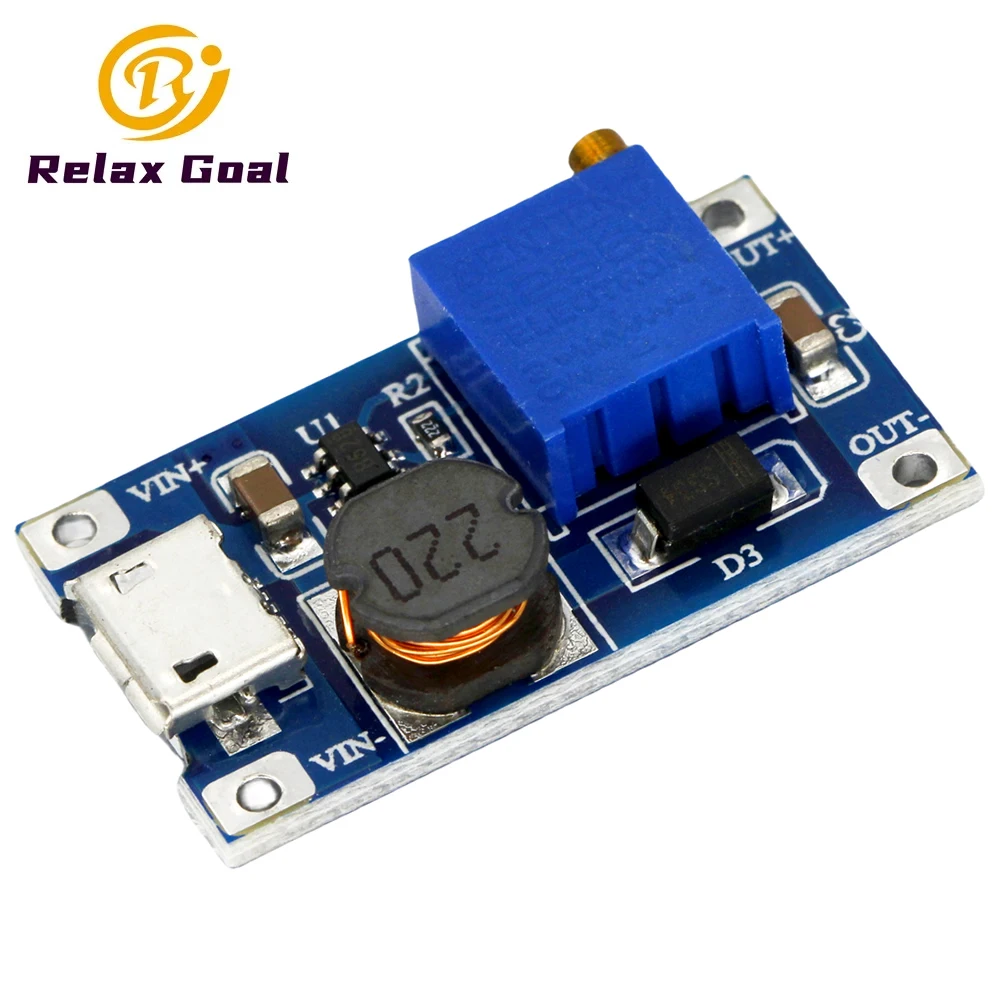 MT3608 2A DC-DC Step Up Adjustable Boost Module Power Supply Booster Module With Micro USB 2V-24V to 5V 9V 12V 28V for Arduino