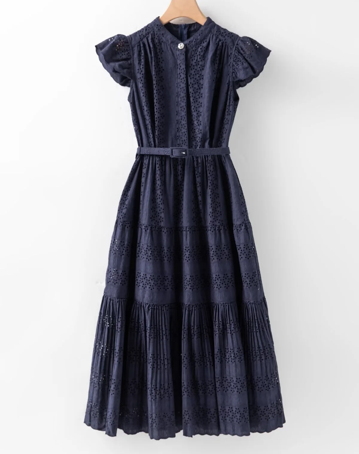 

Hollow Out Embroidery Dress 2025 Autumn Party Events Women Allover Flower Patterns Mid-Calf Length Blue Purple Green Dress XXL