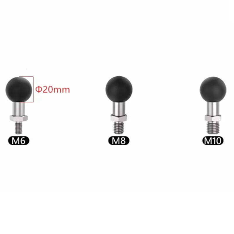 Złącze z głowicą kulową 20 mm do mocowania kamery sportowej GoPro na lusterko wsteczne motocykla, z gwintem M6 M8 M10. — zdjęcie produktu 2