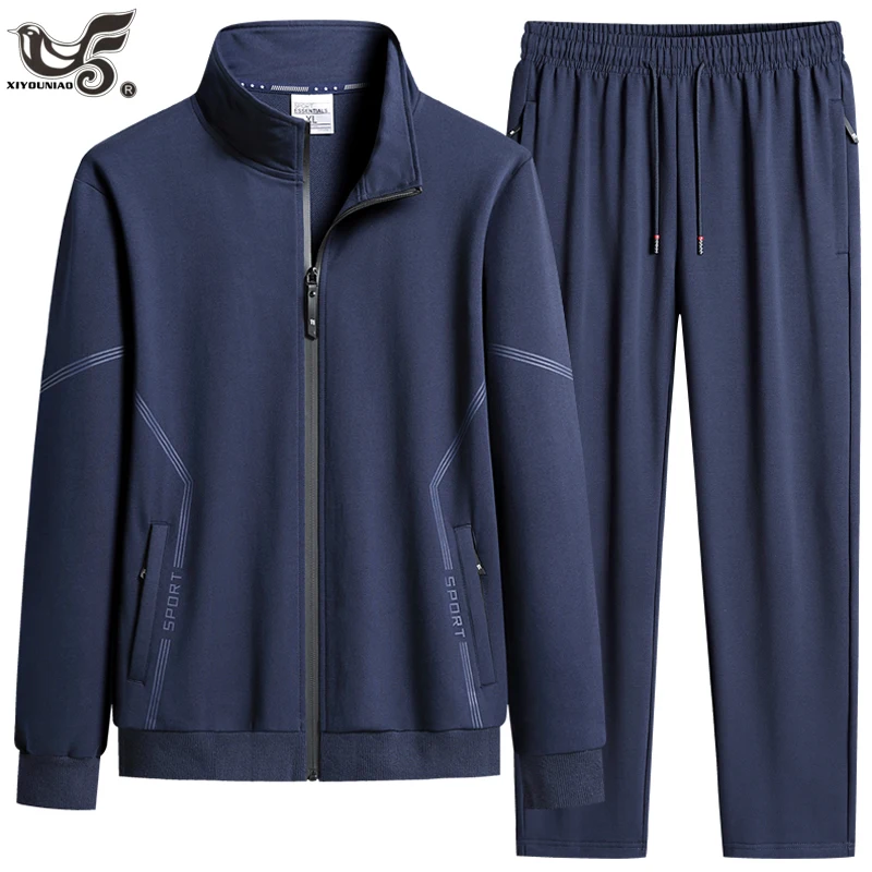 Plus Size 7XL 8XL Men's Cotton Set Autumn Winter Jogging Sportswear 2pcs Sports Suit Jacket+Sweatpants Sweatsuit Men Tracksuit