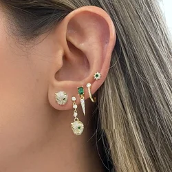 Promotion Animal Leopard Head Asymmetrical Dangle Earrings for Women Bezel Set 5A Cubic Zirconia Fashion Jewelry for Party