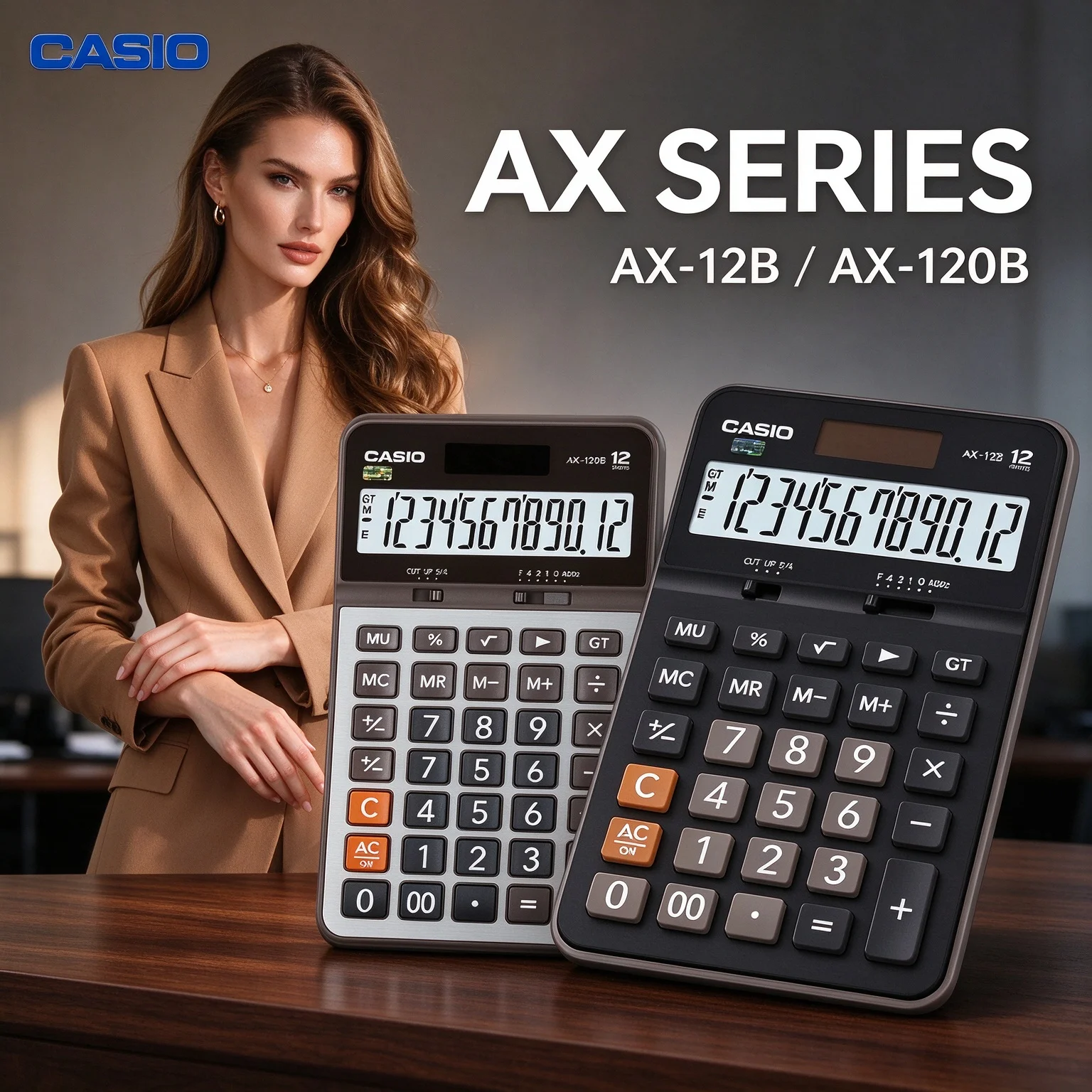 Casio AX-12B AX-120B Desktop Calculator GT Total Memory & Mark-Up Function for Daily Business Finance and Bookkeeping Tasks