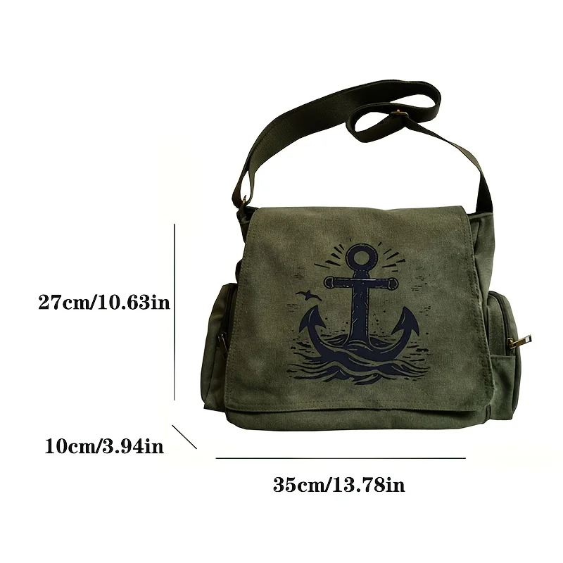حقيبة نسائية كلاسيكية ذات سعة كبيرة مرساة بحرية مطبوعة من القماش حقيبة كتف للجنسين حقيبة ساعي البريد عبر الجسم للتنقل