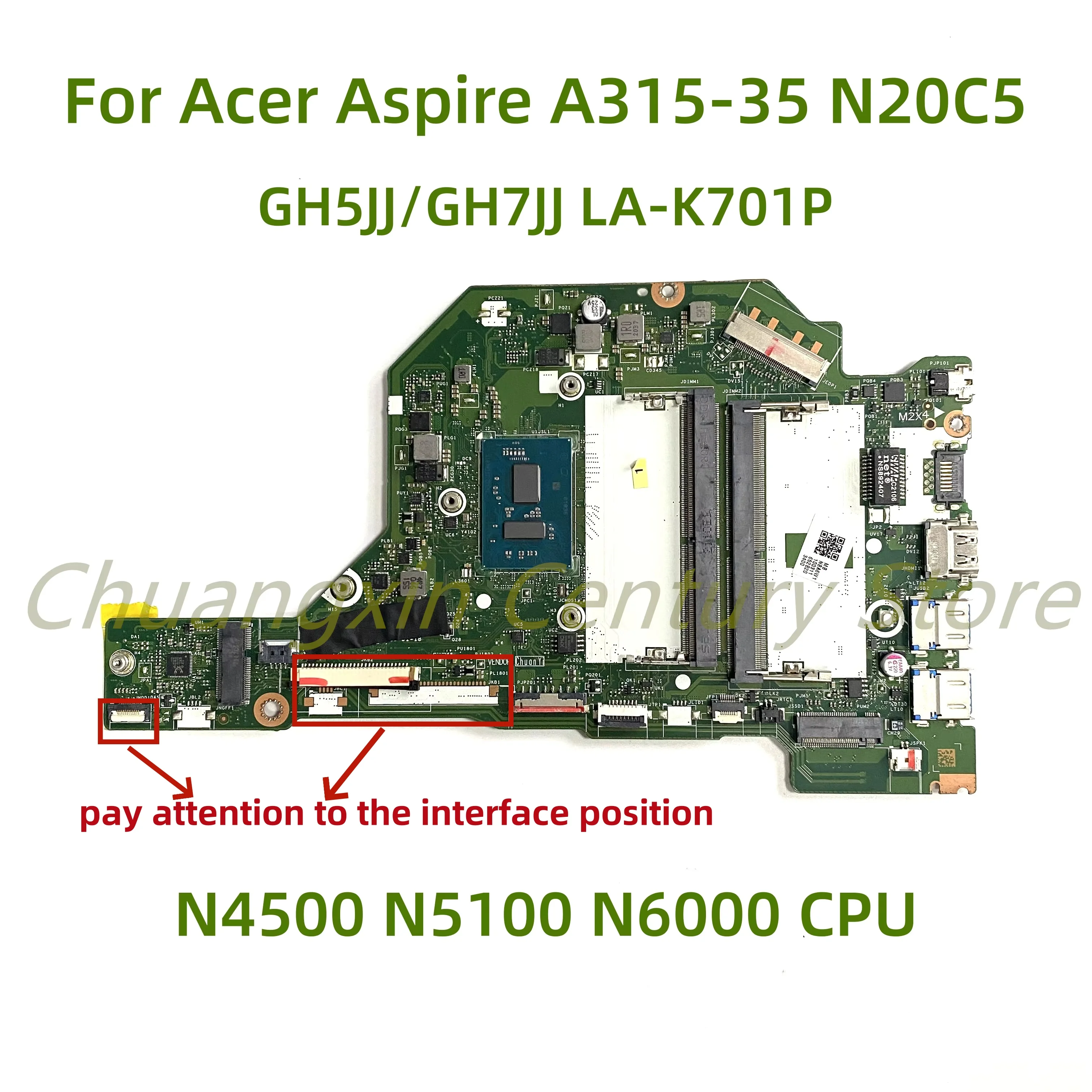 

Suitable for Acer Aspire A115-32 A315-35 N20C5 laptop, LA-K701P version equipped with N4500 N5100 N6000 CPU, 100% tested