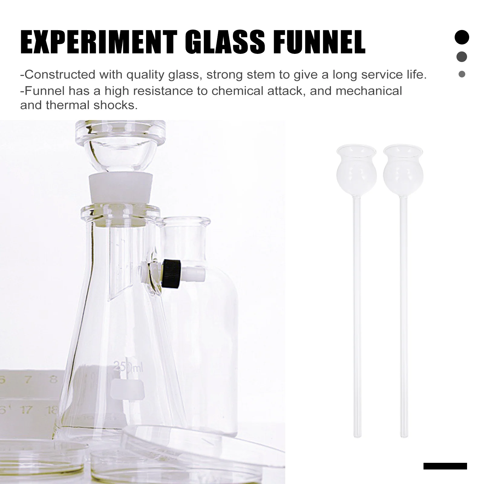 

2Pcs Long Neck Transparent Glass Funnel High Chemical Resistance Clear Borosilicate Filling Laboratory Scientific Experiment