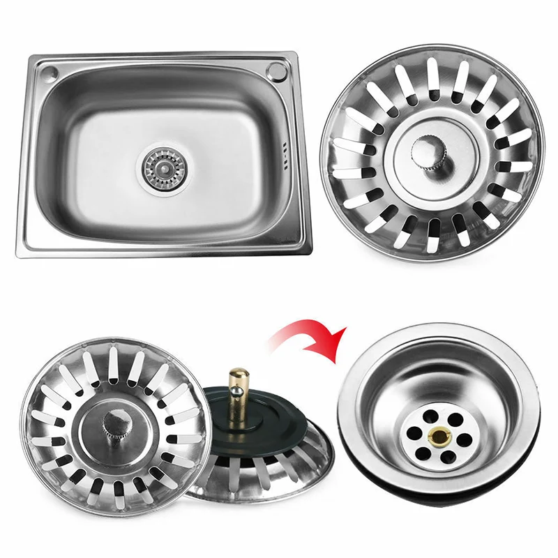 Kitchen Sink Strainer Plug Stainless Steel Wash Basin Sink Old-fashioned Drain Residue Filter Anti Clogging Kitchen Accessories