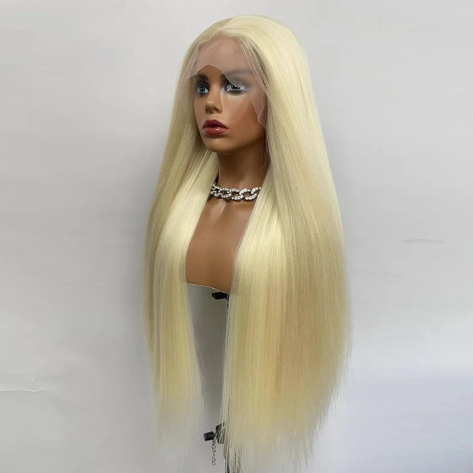 

Blonde Yaki Lace Wig Volume Density Heat Resistant Fiber Yaki Straight Lace Front Wig