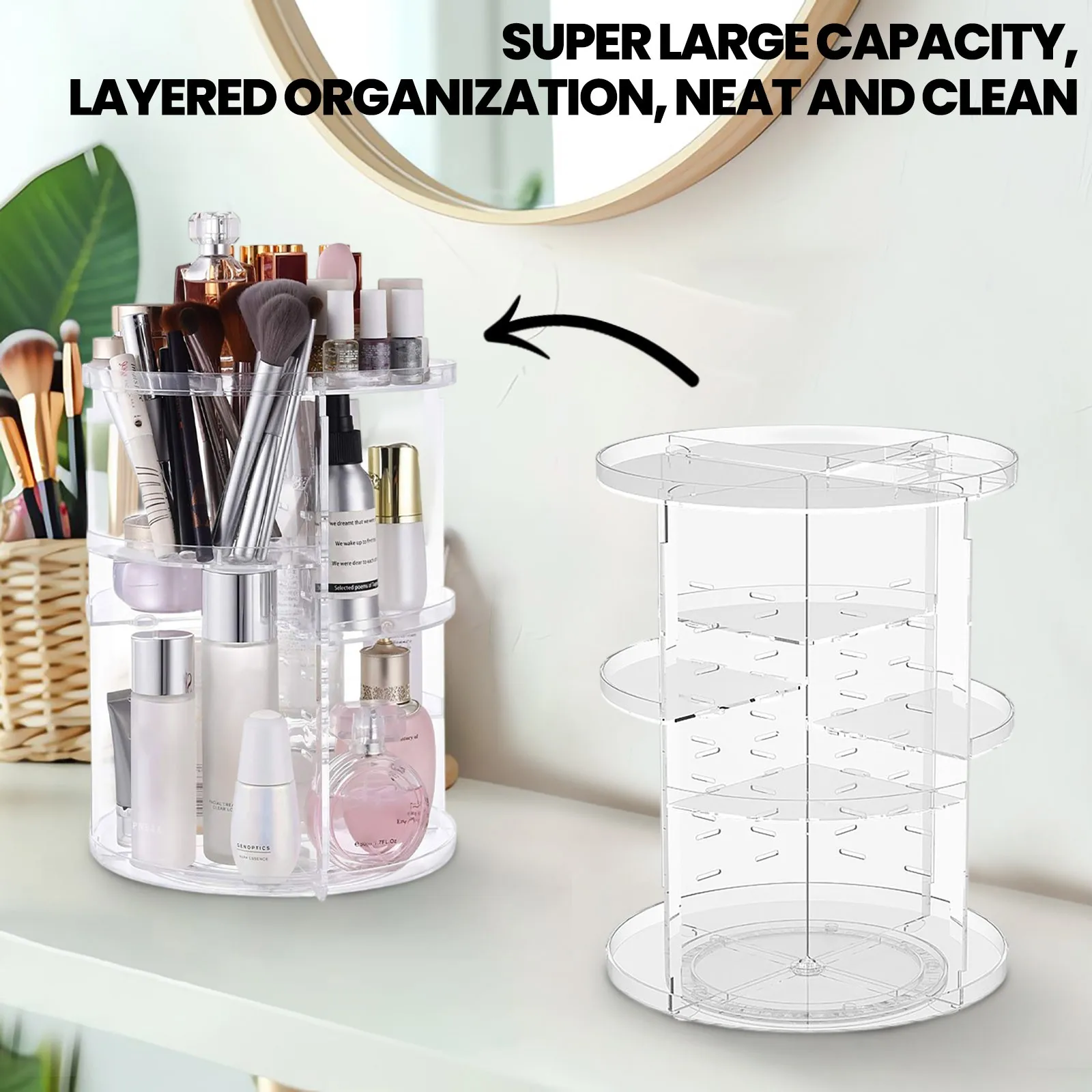 

360 Degree Rotation Storage Rack 360 Rotating Makeup Organizer with 8 Adjustable Layers for Skincare Storage for Vanity