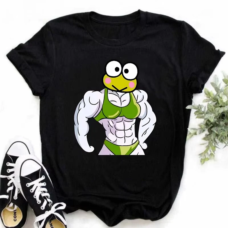 Muscle Sanrioes Women's T-Shirt Anime HelloKitties Cinnamon Kuromis Fun Model Cartoon Clothing Casual Cotton Couple's T-Shirt