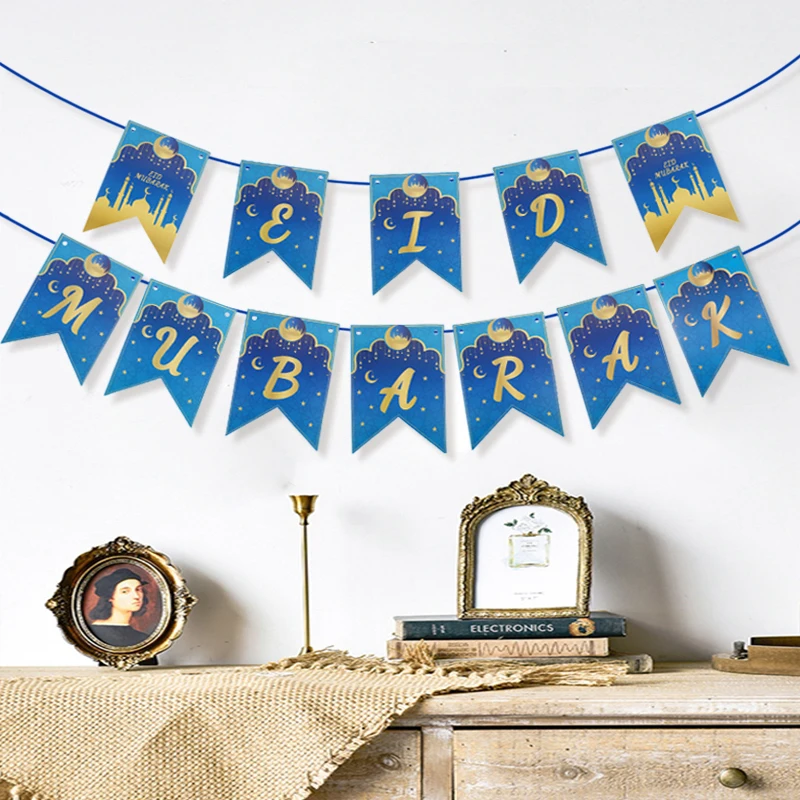 

EID Mubarak Paper Banner Garland Hanging Bunting Ramadan Kareem Decoration Islamic Muslim Festival Party Supplies For Home