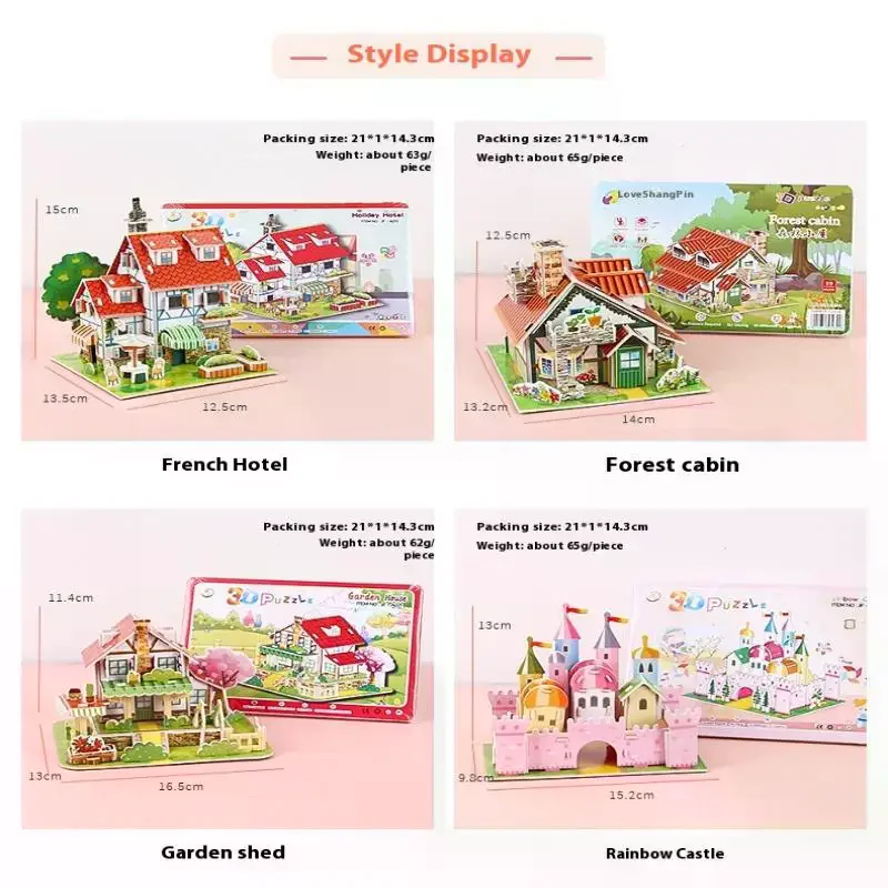 Puzzle 3D z papieru Montessori Miniaturowe domki Kartonowe modele konstrukcyjne Puzzle dla dzieci DIY Dom Zabawki edukacyjne
