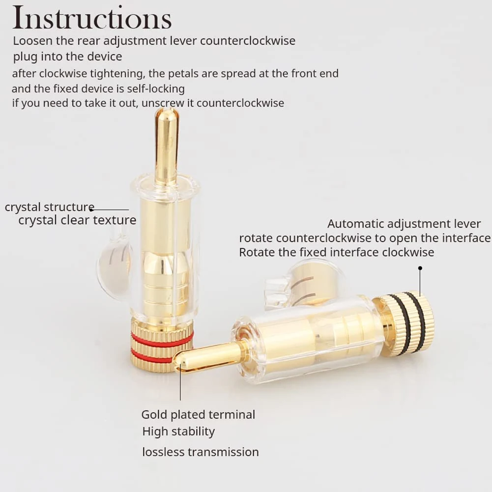 4Pcs Banana Plugs 45 Degree Angled Banana Connectors Screw Locking Connectors for AV Receiver,Amplifier,Speaker Gold