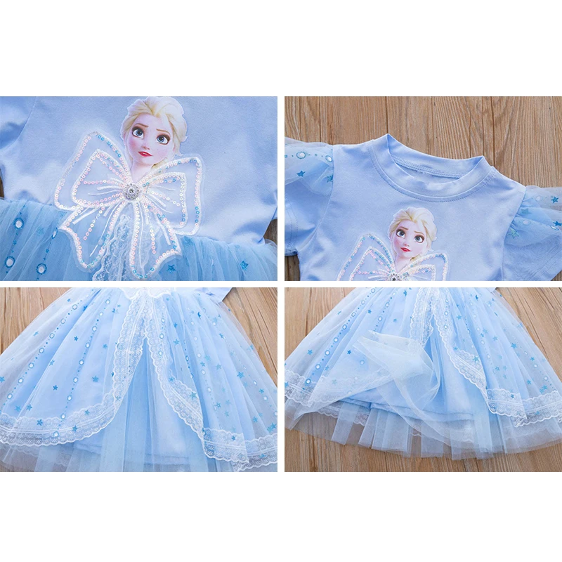 New Disney Girls Dress Short Sleeve Summer Princess Dresses Frozen Elsa Party Baby Dresses for Children Clothing Kids Clothes