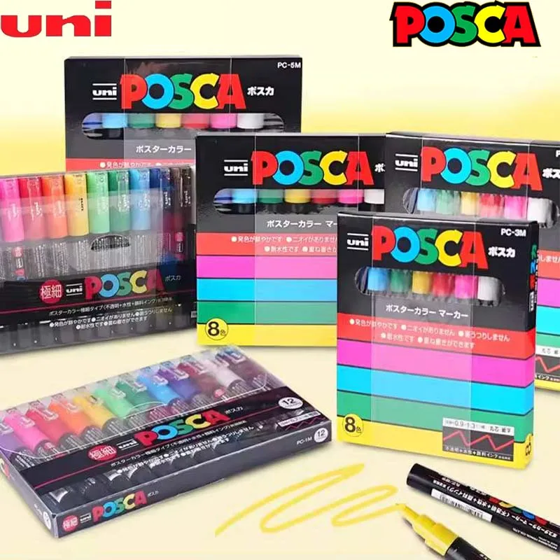 

Uni POSCA 8-цветный набор акриловых маркеров, фирменные ручки для рисования на водной основе для начинающих, принадлежности для рисования своими руками marcadores
