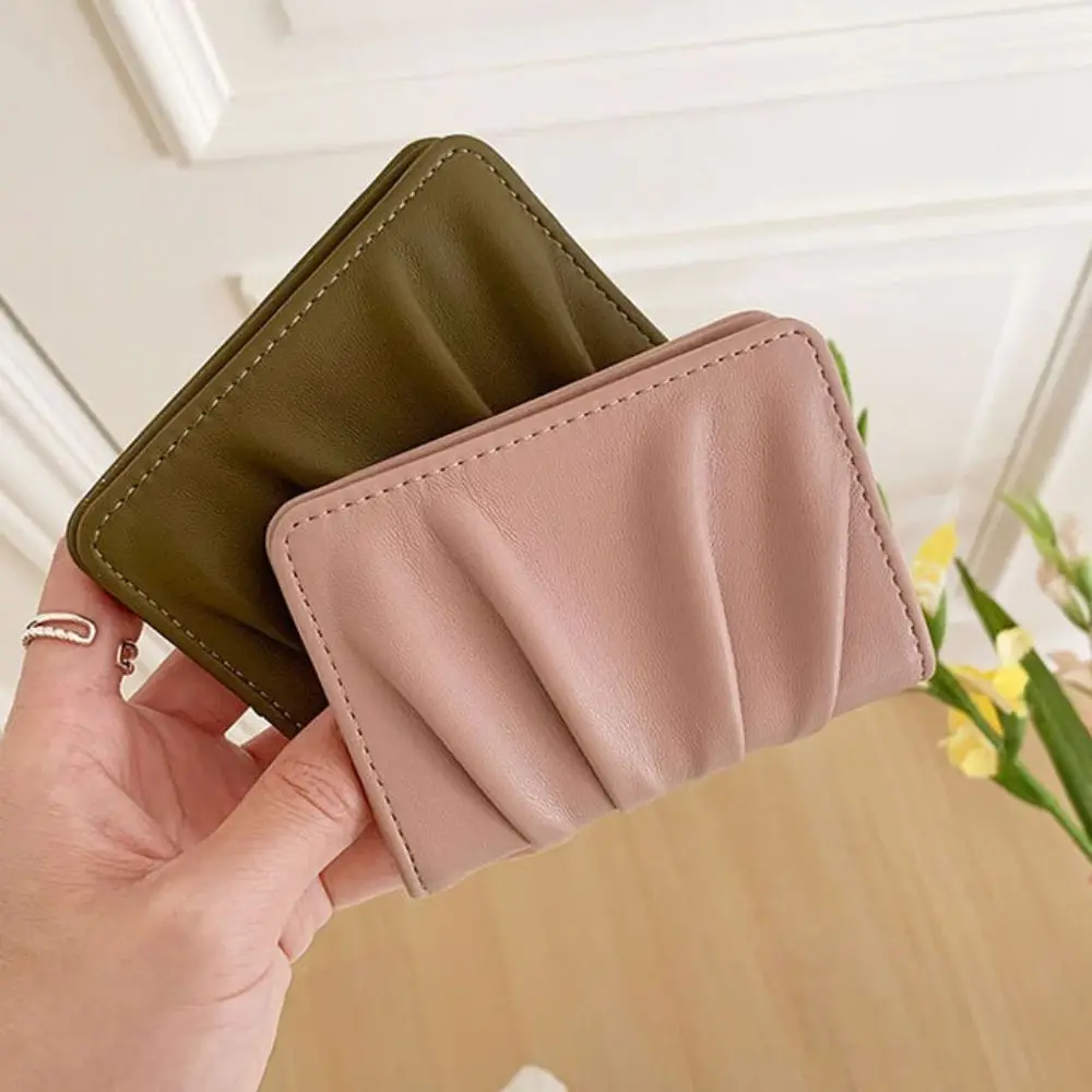 

Elegant Foldable Wallet Korean Style Multiple Card Slots Mini Coin Purse Versatile Solid Color Wrinkled Card Holder Outdoor