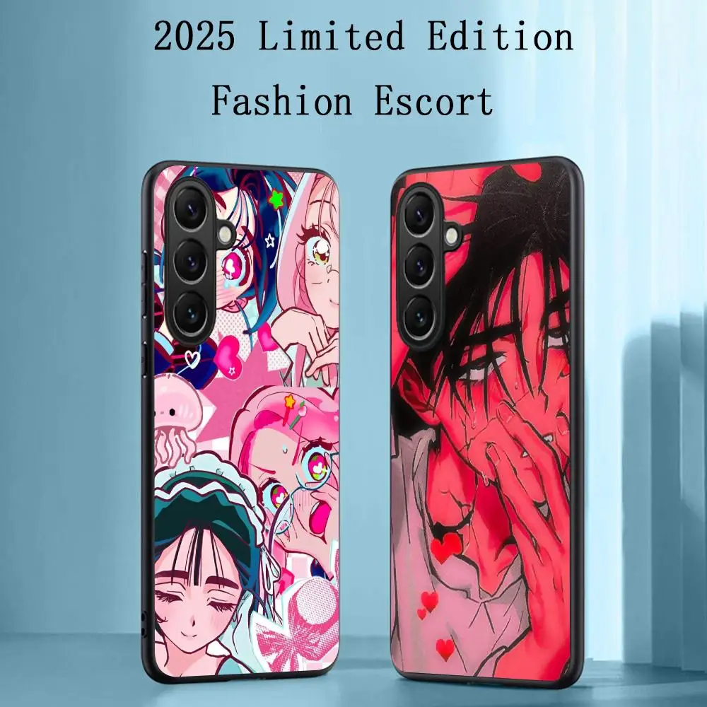 AlienStage koera ins anime pattern Phone Case For Samsung Galaxy S26 S25 S24 S23 S22 S21 Plus Ultra Note20 Soft Black