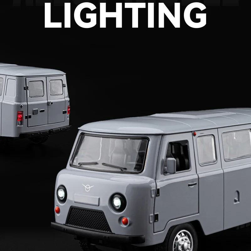 1:18 รัสเซีย UAZ TRAVELER BUS รุ่นของเล่นรถ Diecasts หล่อโลหะดึงกลับเสียงและแสงรถของเล่นสําหรับรถเด็ก