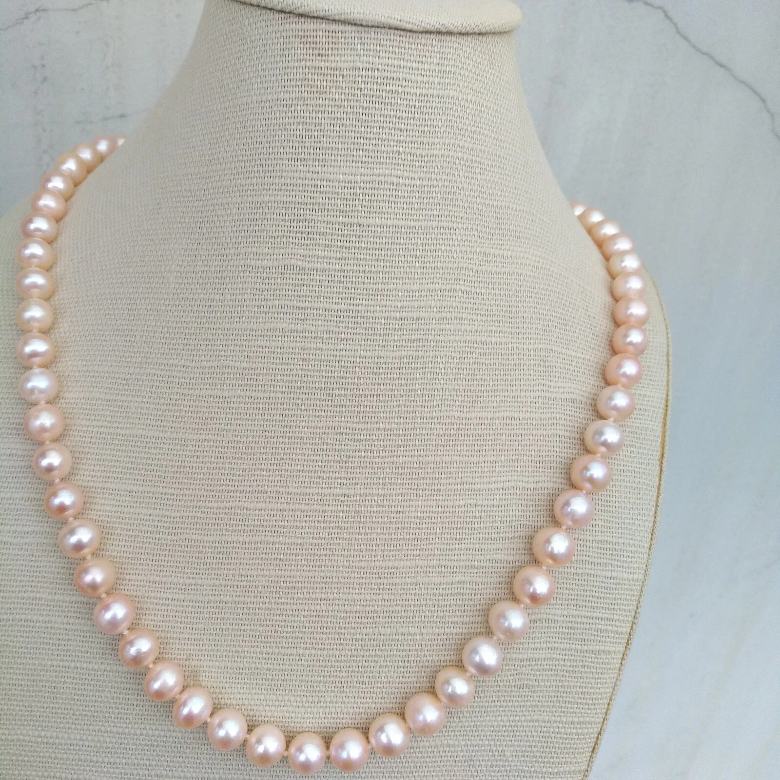 اللؤلؤ الطبيعي AAA + بحر الجنوب AAAA8-9mm قلادة من اللؤلؤ الوردي المستدير 18 "14k الذهب #1