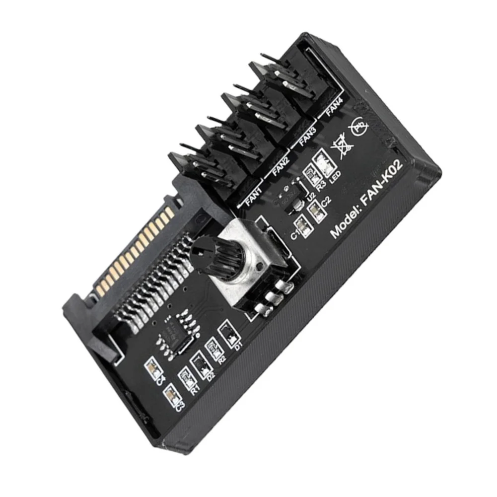 Fan Regulation Controller for Server Cooling For PWM Adjustable 0-100% with 4x 4-Pin Connectors Black Housing 63x32x20.3mm