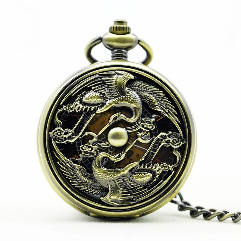 Relojes de bolsillo mecánicos con esqueleto hueco Vintage para hombres y mujeres, relojes de bolsillo y cadena informales Steampunk personalizados con cuerda a mano