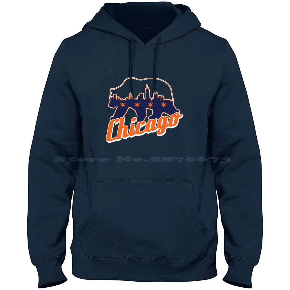 Chi Bear-Chicago Skyline-Chicago Flag 100% Cotton Hoodie T Shirt 46 Defense Ryan Chicago Fans Ditka Fan 1985 Americal Football