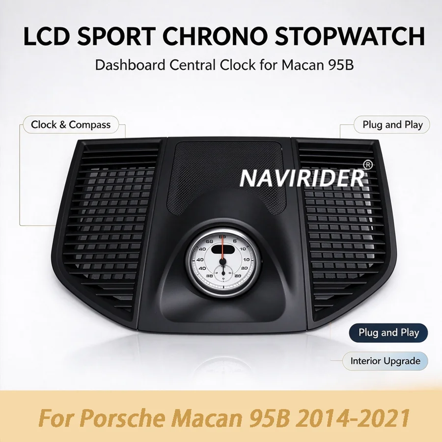 Smart Upgrade LCD Sport Chrono Stopwatch For Porsche Macan 2014-2021 Dashboard Central Compass Clock Car Interior Accessories