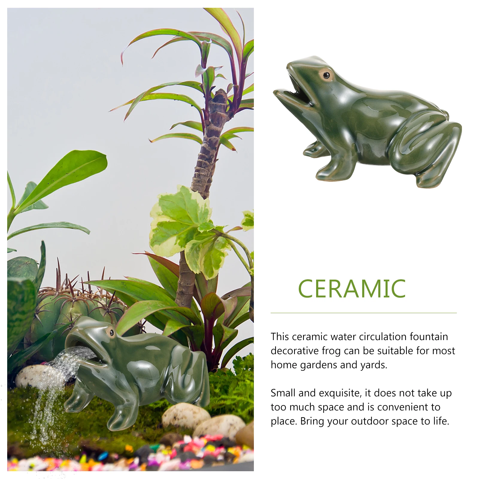 

Outdoor Ornaments Ceramic Frog Water Fountain Feature Bonsai Green Garden Decor Office