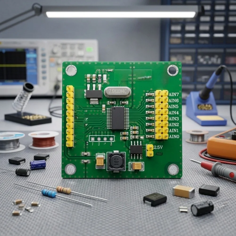 ADS1256-Based 8-Channel 24-Bit For ADC Board for Raspberry Pi with 4 Differential Inputs 30ksps Sampling and 5x5x1cm Dimensions