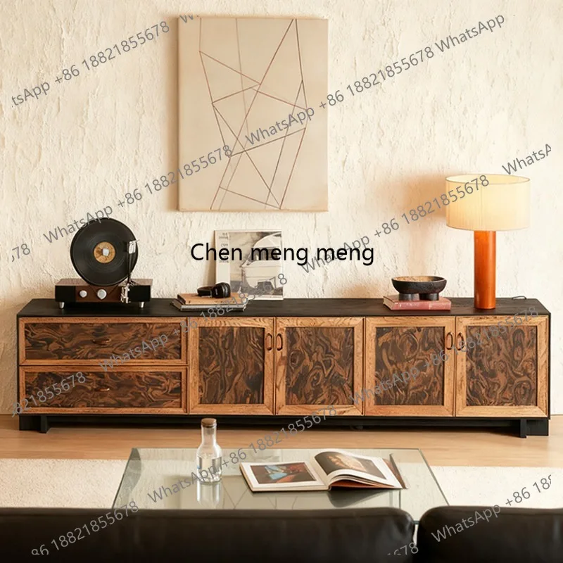 Medieval style solid wood TV cabinet, tree tumor bark, Nordic simple wall storage, living room side cabinet
