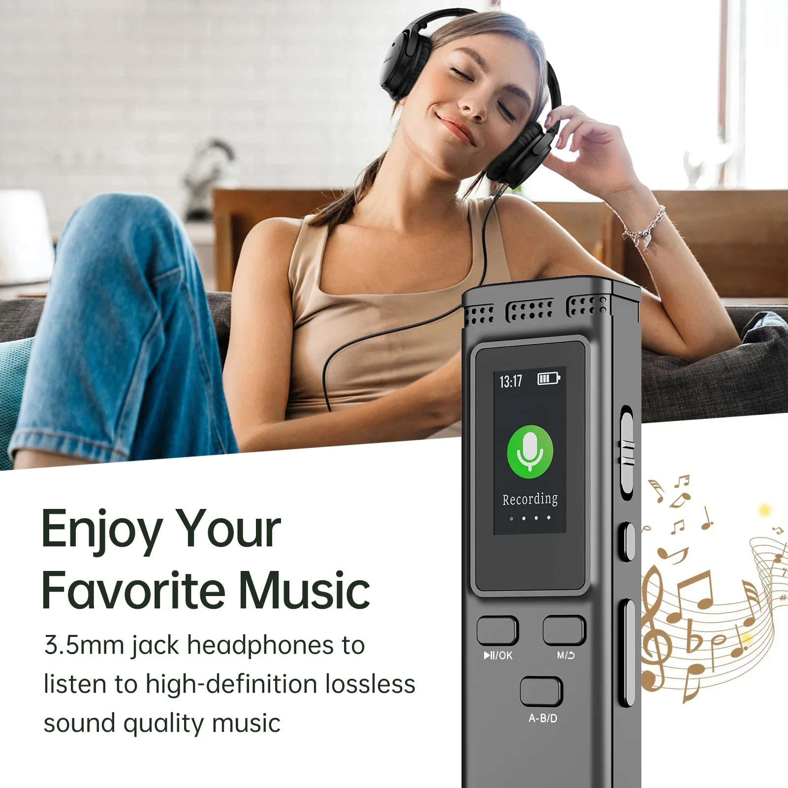 Voice Activated Audio Recording Noise Reduction with Playback MP3 Music Player 288hrs 64GB/16GB/8GB Digital Voice Recorder image 2