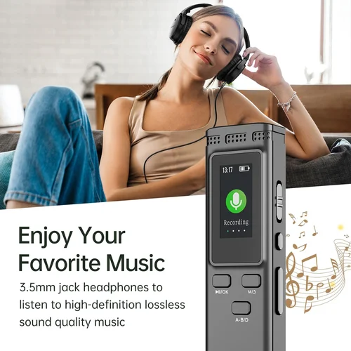 Imagen 2 del producto Grabadora de voz Digital de 64GB/16GB/8GB, grabación de Audio activada por voz, reducción de ruido con reproducción, reproductor de música MP3, 288 horas