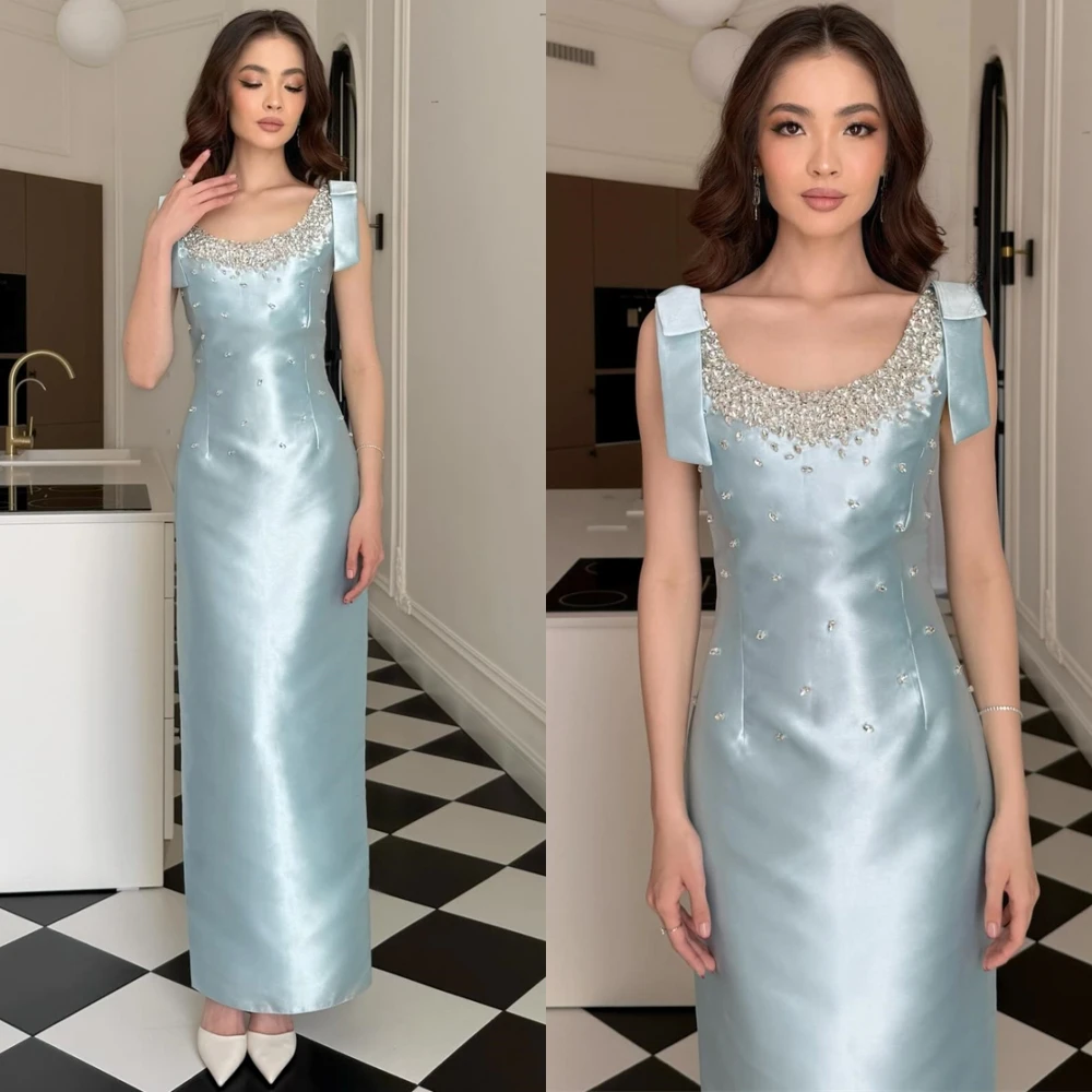 

Customized Graceful Spaghetti Straps Evening Dress and Exquisite Satin Special Occasion Gowns and Delicate Crystal Party Dresses