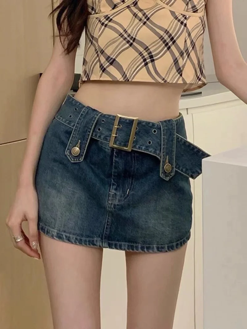 2022 Summer Women Mini Skirts High Waist Yellow Denim Female All-Match Zipper Fly Frayed Hem Streetwear Indie Slim Solid Skirt