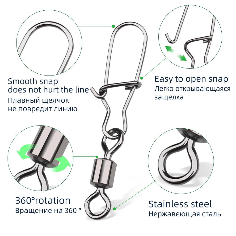 DNDYUJU 2/0#-12# StainlessSteel Fishing Connector Pin Bearing Rolling Swivel Snap For Lure Hook Fishing Tackle Accessories Tools image 3