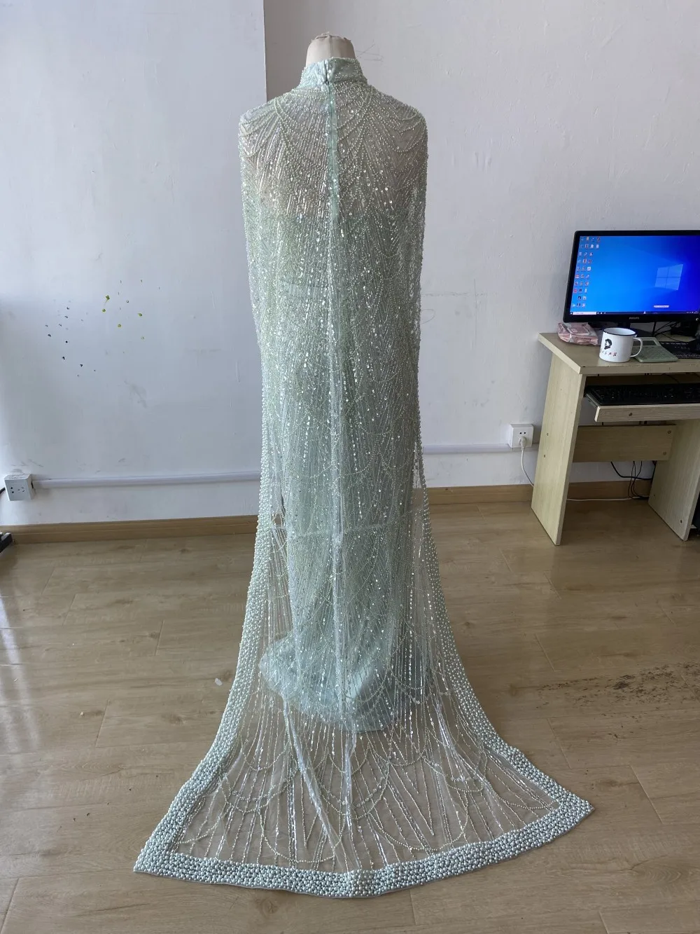 CloverBridal In Stock Actual Video Light Green Luxury Evening Dresses for Women 2023 Pearls Sequins vestidos para eventos WE9496